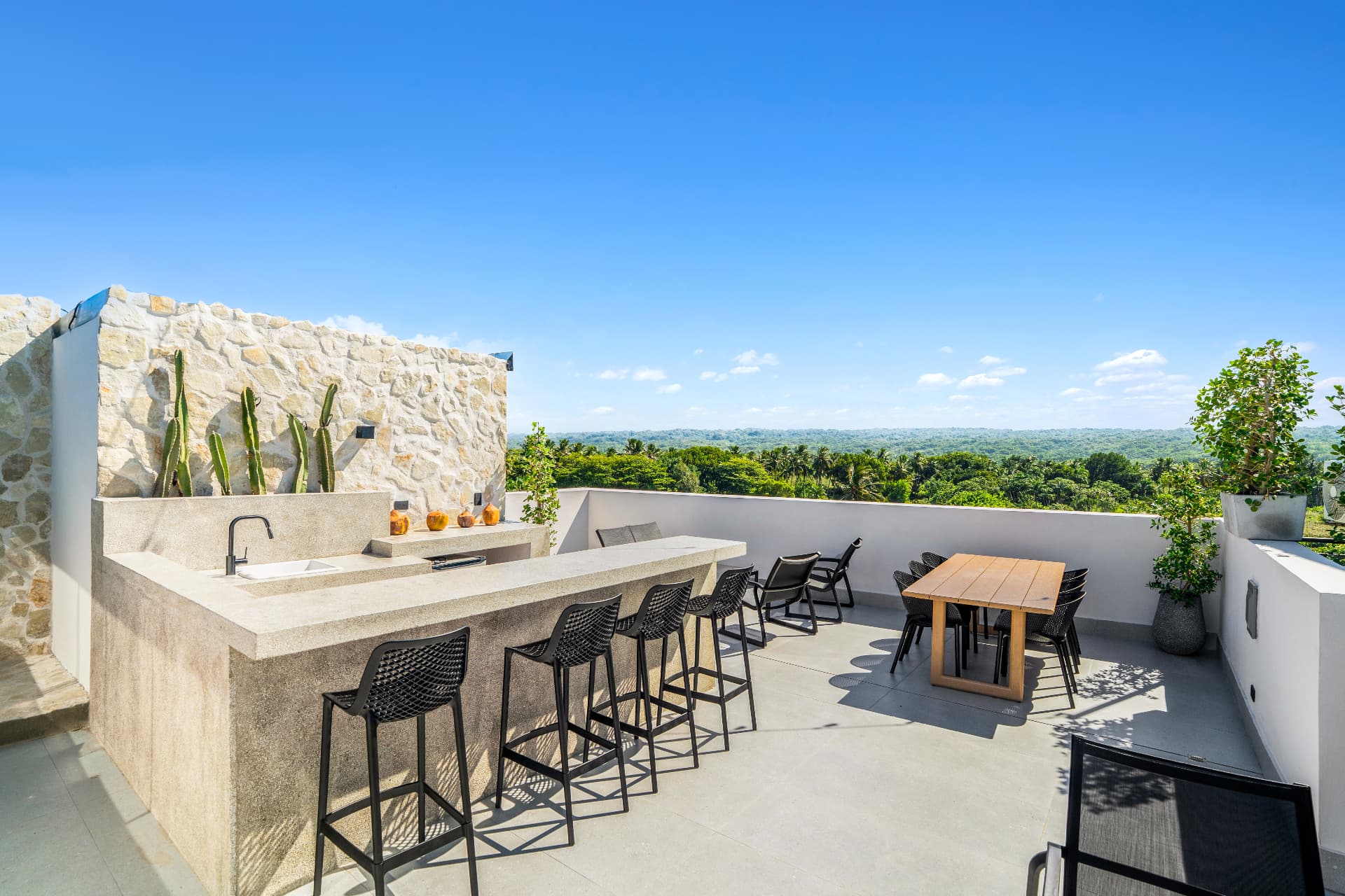 Rooftop terrace with mountain view